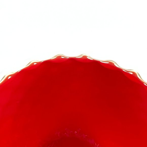 Vintage Kanawha Glass Round Vase Ruby Red Satin Opalescent Diamond Optic Quilt - Picture 4 of 6